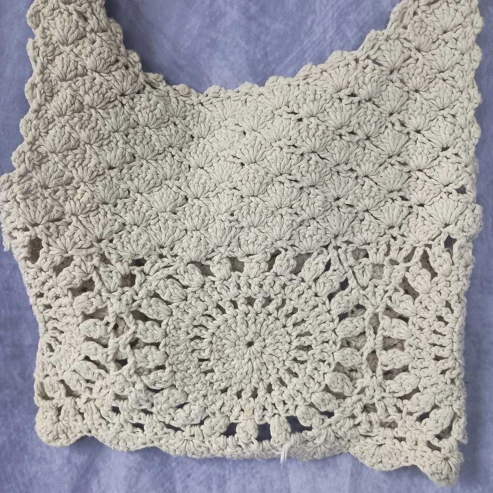 Handmade Crochet Tank Top Cream Open Knit Boho Festival Cottagecore